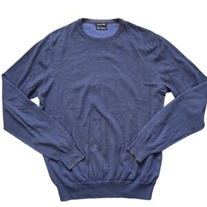 Massimo Dutti Mens Large 40 Blue Cotton Cashmere Striped Crew Neck Sweater